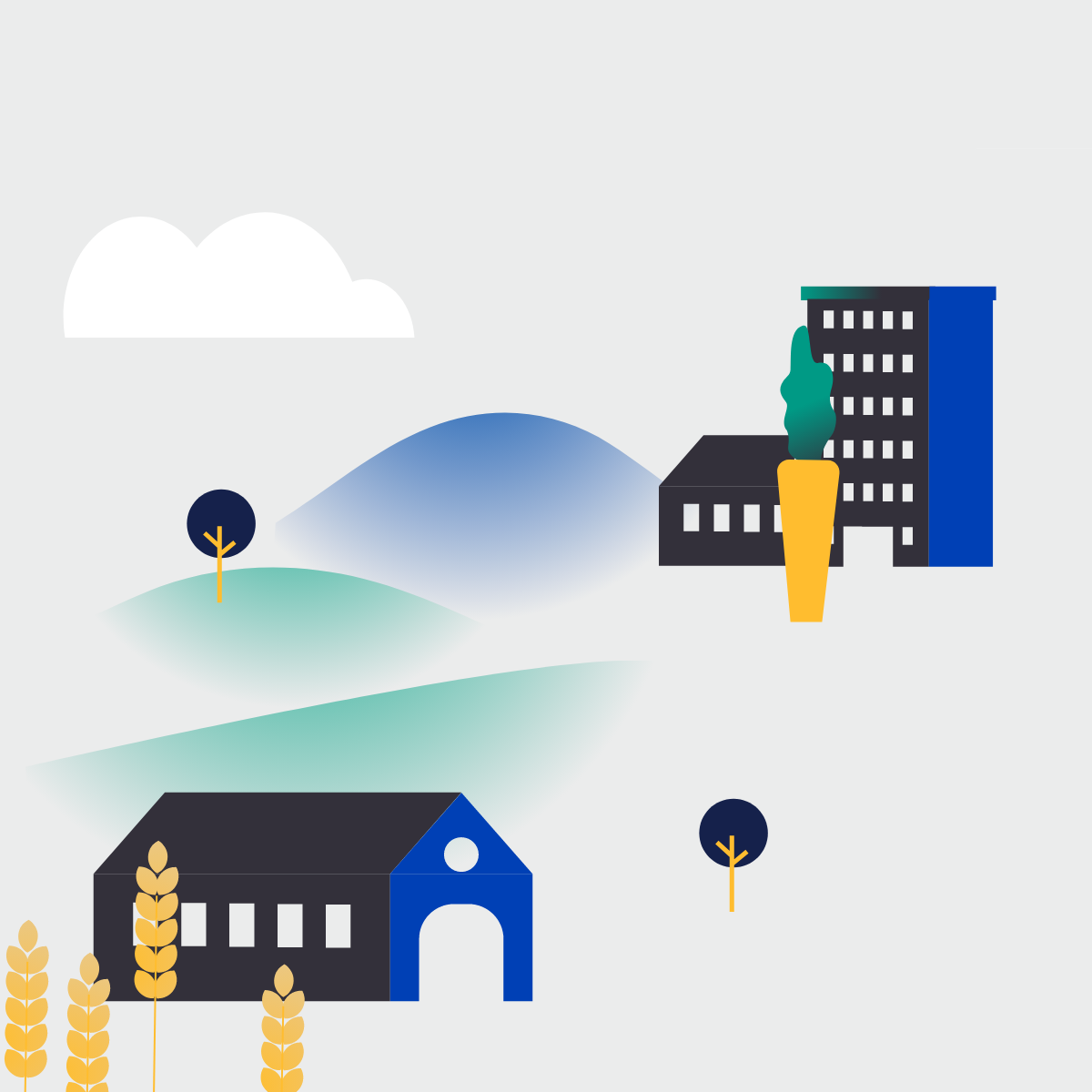 Illustration d'une ville et d'une ferme
