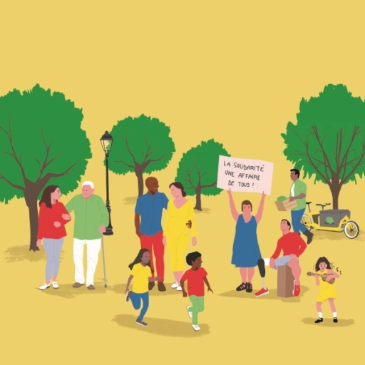 Illustrations de personnes différentes sur une place