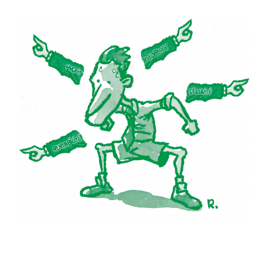 Illustration d'un individu surmené par les questions de rentabilité, profit, développement et sécurité au travail