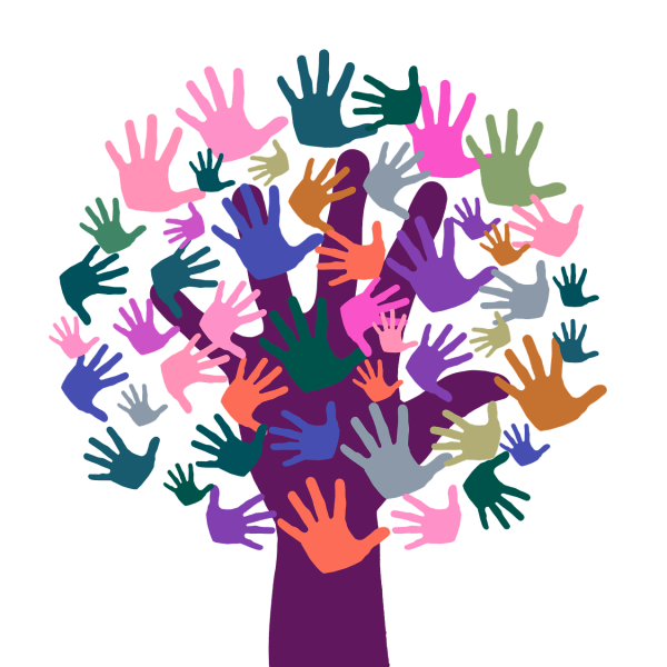 Illustration représentant un arbre dont le feuillage est fait de mains.