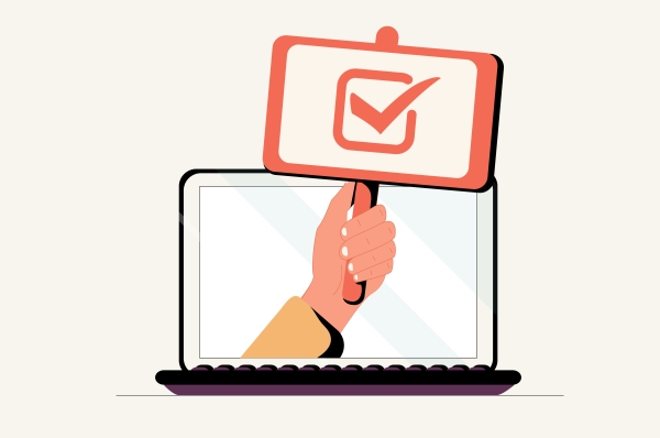 Illustration d'une personne qui vote à travers son ordinateur