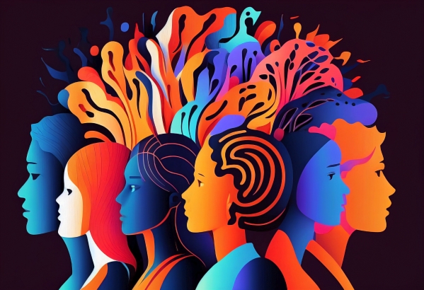 Groupe de personnes colorées réfléchissant ensemble et inventant ensemble des solutions à travers un imaginaire collectif