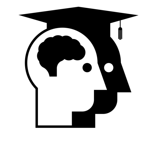 Illustration représentant un visage d'un personne diplômée (chapeau) et un visage où le cerveau est mis en valeur