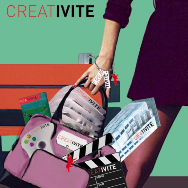 Illustration représentant un sac rempli d'articles étiquetés "Créativité"