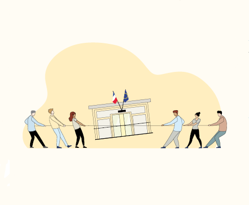 Illustration de 2 groupes de personnes tirant une administration
