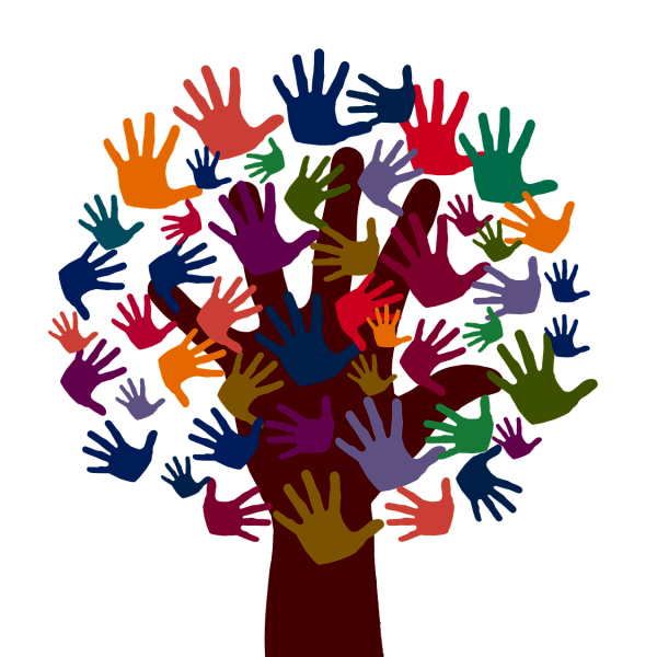 Illustration représentant un arbre dont le feuillage est fait de mains.