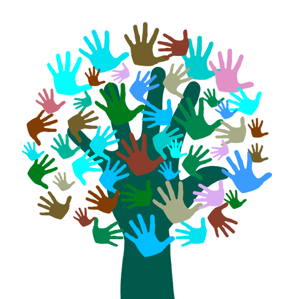 Illustration représentant un arbre dont le feuillage est fait de mains.
