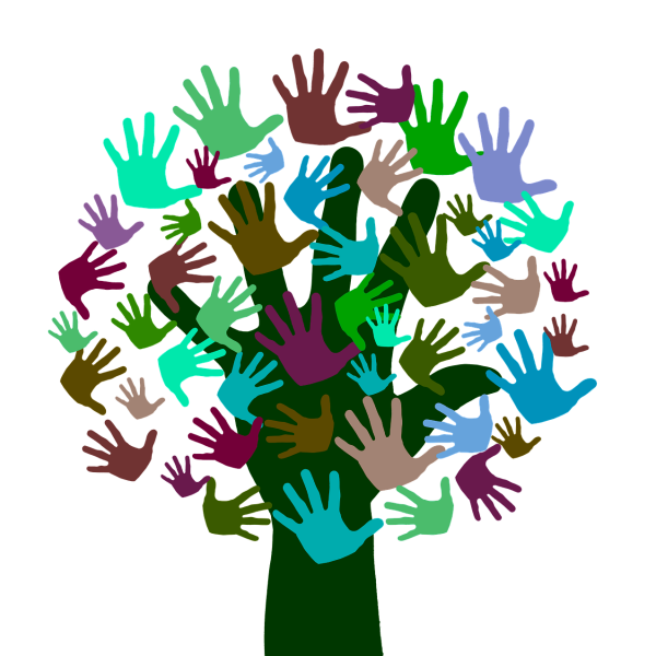 Illustration représentant un arbre dont le feuillage est fait de mains.