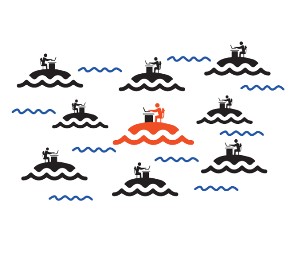 Illustration de plusieurs personnes isolées sur des îles pour travailler