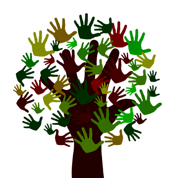 Illustration représentant un arbre dont le feuillage est fait de mains.