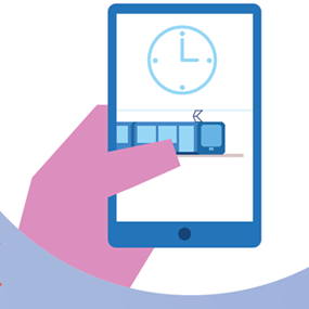 Illustration représentant un individu consultant les horaires du tramway sur son smartphone