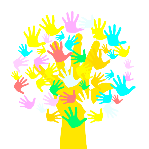 Illustration représentant un arbre dont le feuillage est fait de mains.