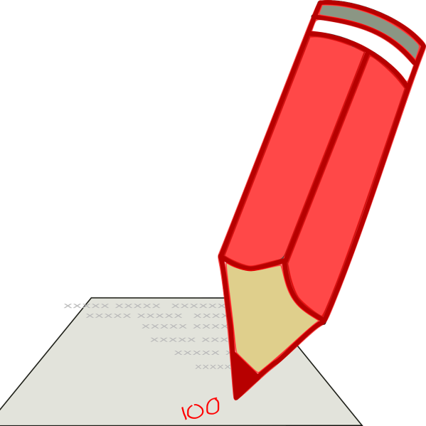 Illustration représentant une feuille de papier sur laquelle il est noté au crayon rouge "100"