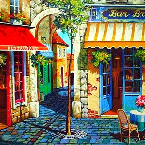 Illustration représentant une ruse sur laquelle sont situés un restaurant et un bar brasserie