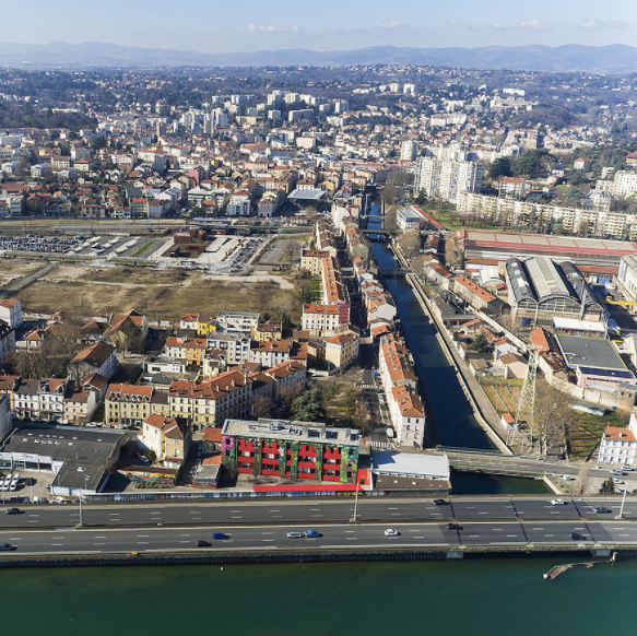 Photographie aérienne du quartier de la Saulaie à Oullins