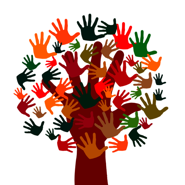 Illustration représentant un arbre dont le feuillage est fait de mains.