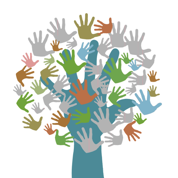 Illustration représentant un arbre dont le feuillage est fait de mains.