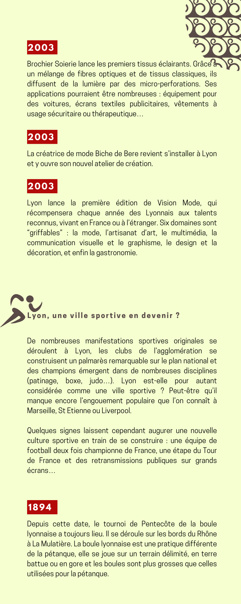 Chronologie sur le thème de la soie de l'année 2003 et chronologie sur le thème du sport, année 1894