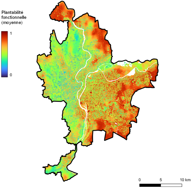 La plantabilité fonctionnelle se situe en majeure partie à l'est et au nord du Rhône