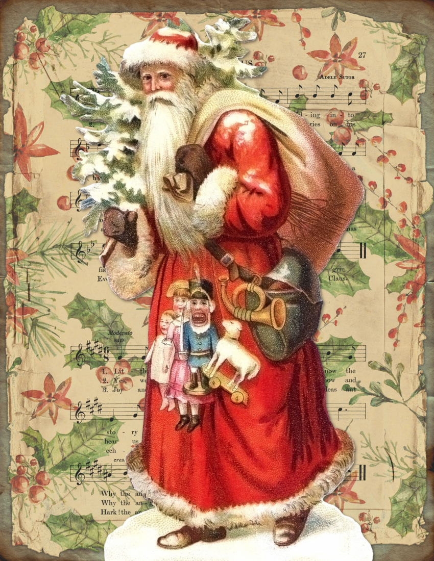 Carte de vœux représentant le père noël