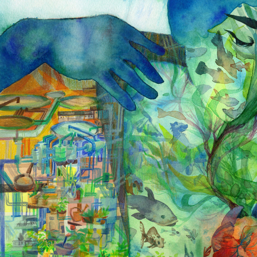 Illustration d'un personnage dans un monde marin