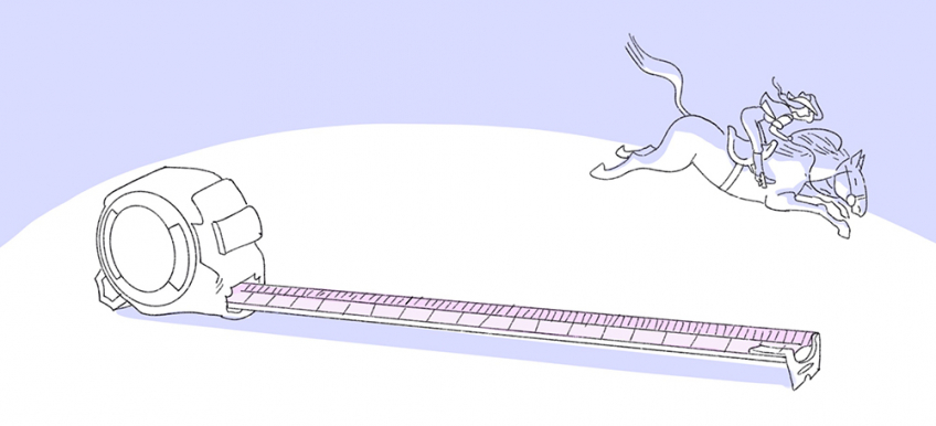 Illustration d'une règle extensible et d'un cowboy qui est en train de sauter par dessus