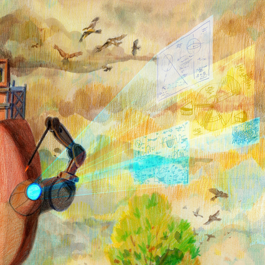 Illustration d'un ciel et d'un robot