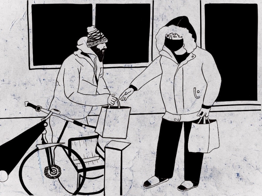 Illustration d'un livreur achevant sa livraison