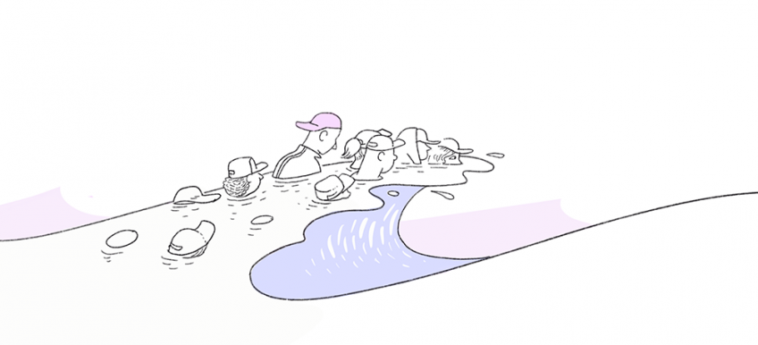 Illustration d'une vague pleine de têtes de personnes