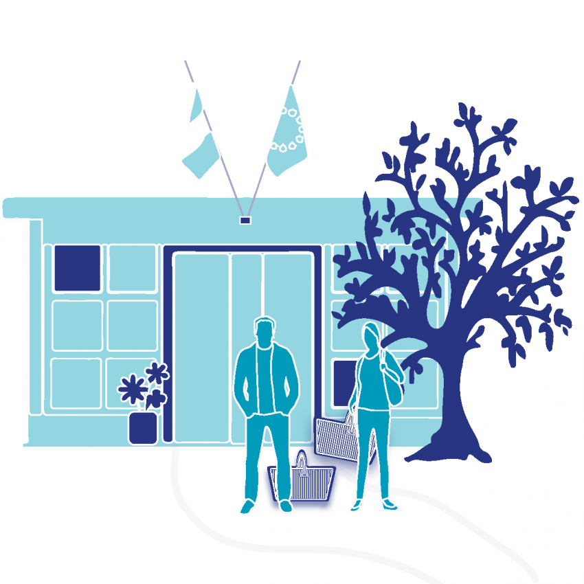 Illustration de deux personnages devant une mairie