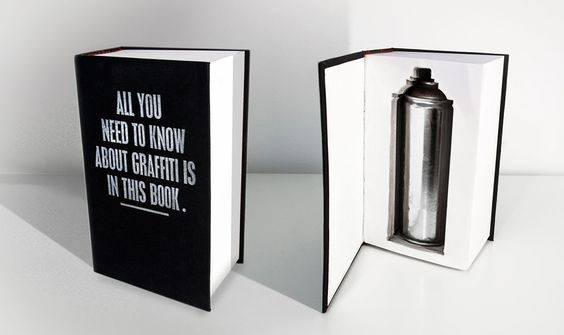 Benoit Ollive. « All you need to know about graffiti is in this book ». Le designer Benoit Ollive, également connu comme graffeur sous le pseudonyme de Revert, souligne la liberté intrinsèque du graffiti tel qu’il le conçoit. On peut lire l’affirmation de la primauté de l’acte dans cette œuvre provocante, qui résume « tout ce que vous avez besoin de savoir sur le graffiti » à une bombe de peinture.
