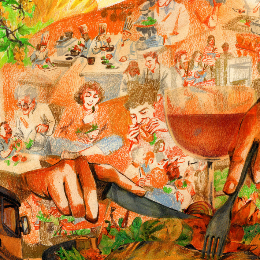 Illustrations de chefs préparant des plats